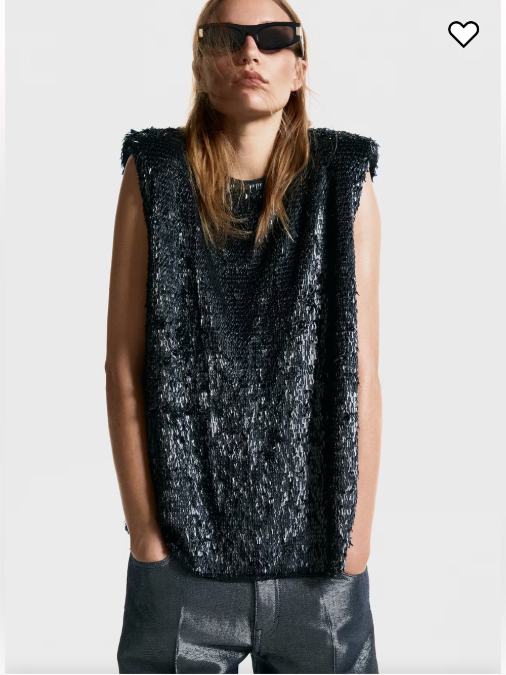 H@M SEQUINED TOP WITH SHOULDER PADS Black Sz. M